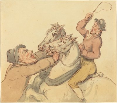Drövare med ett par uppfödningshästar av Thomas Rowlandson