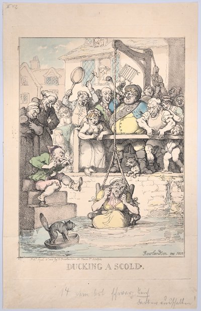 Ducking a scold, 12 april 1803., 12 april 1803. av Thomas Rowlandson