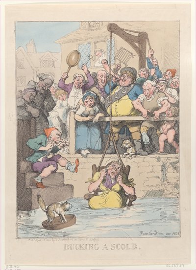 Ducking a scold, 12 april 1803., 12 april 1803. av Thomas Rowlandson