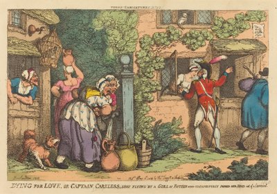 Dying for Love, eller kapten Careless skjuten flygande av en flicka på femton, som oväntat tog upp huvudet ur ett hölje av Thomas Rowlandson