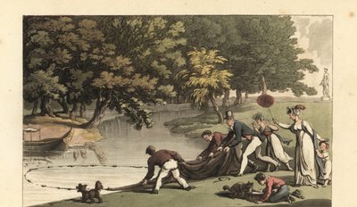 Engelsk gentleman och personal som fiskar i en flod av Thomas Rowlandson