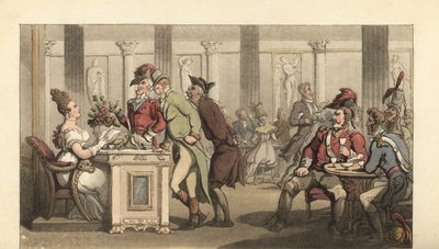 Engelsk gentleman som flirtar med Fair Limonadiere på ett kafé i Paris av Thomas Rowlandson