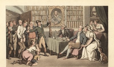 Engelsk gentleman i sitt arbetsrum som hör ett fall av tjuvjakt av Thomas Rowlandson
