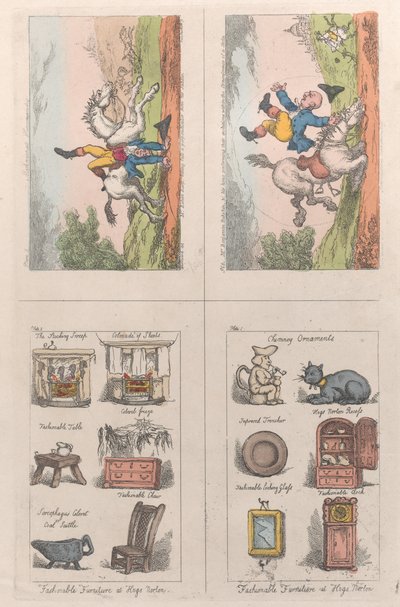 Fashionabla möbler på Hogs Norton, Mathematical Horsemanship, 1809., 1809 av Thomas Rowlandson
