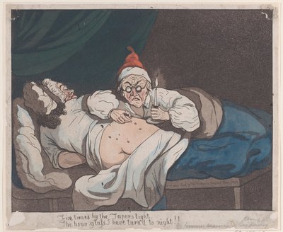 Fem gånger vid Taperns ljus, Timglaset jag har förvandlat till natt!!, 1793., 1793. av Thomas Rowlandson