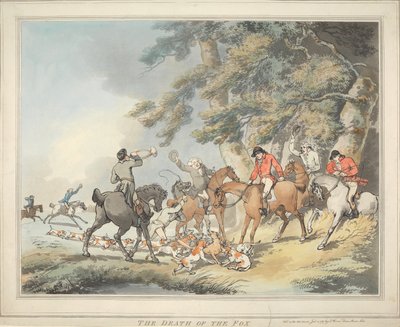 Rävjakt [serie om sex delar]:   3. Rävens död av Thomas Rowlandson
