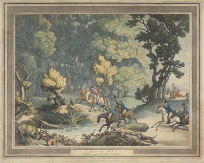 Rävjakt [serie om fyra]:  2.  Hjort i trångmål. / Scen nära Taplow i Berks av Thomas Rowlandson