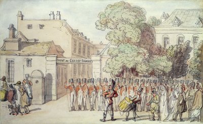 Franska soldater på parad (penna och akvarell på papper) av Thomas Rowlandson
