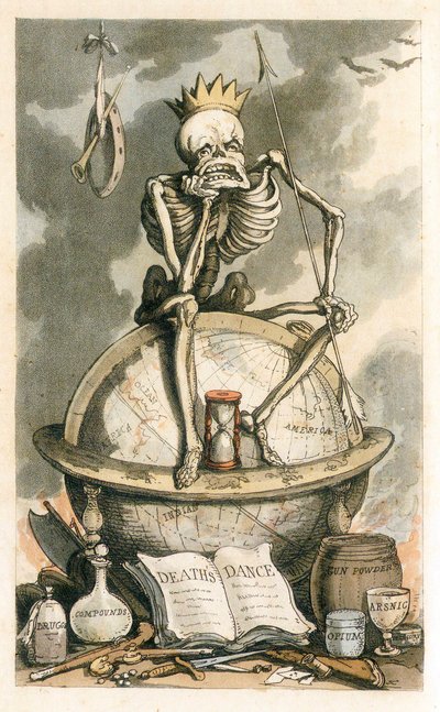 Frontispice från The English Dance of Death, pub. 1815 färgstick, 1815. av Thomas Rowlandson