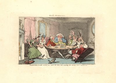 Gentleman försöker spela footsie med en skönhet vid bordet. av Thomas Rowlandson
