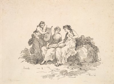 Harmony - Two Nymphs Singing, Another Playing a Lyre, 1784-88. av Thomas Rowlandson