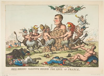 Hell Hounds samlas runt Frankrikes idol den 8 april 1815. av Thomas Rowlandson