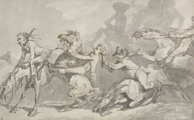 Horsemen Colliding, ca 1785-90 (penna och bläck med brun tvätt på papper) av Thomas Rowlandson