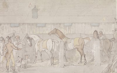 Inredning av ett stall (penna & bläck och akvarell på papper) av Thomas Rowlandson