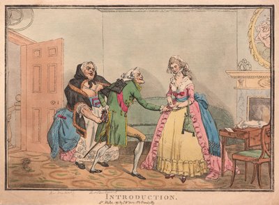 Introduktion, pub. 1793 (handfärgad gravyr) av Thomas Rowlandson