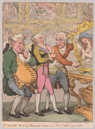 Italienska bildhandlare Humbuging My Lord Anglaise, pub. 1812 (handfärgad gravyr) av Thomas Rowlandson