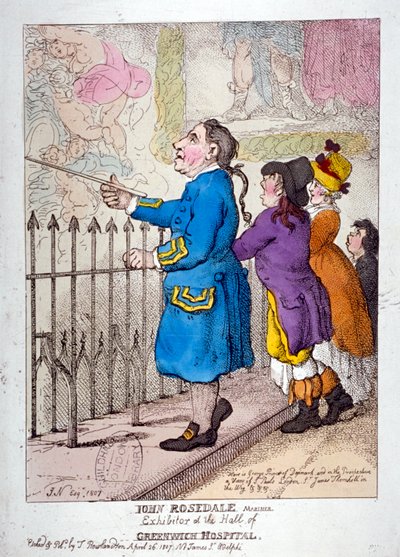 "John Rosedale, sjöman, utställare av hallen på Greenwich Hospital", 1807 av Thomas Rowlandson