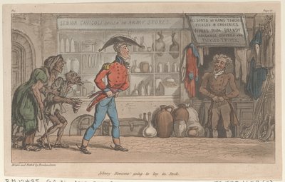 Johnny Newcome kommer att läggas i lager, från The Military Adventures of Johnny Newcome, 1815., 1815. av Thomas Rowlandson