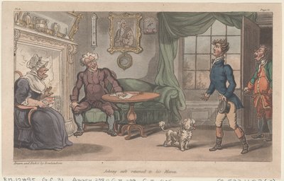 Johnny safe återvände till sin mamma, från The Military Adventures of Johnny Newcome, 1815., 1815. av Thomas Rowlandson