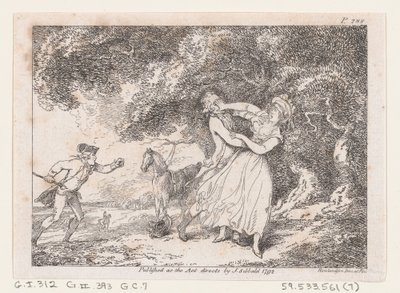 Joseph skyndar sig att rädda Fanny från överhängande fara, från The Adventures of Joseph Andrew..., 1792. av Thomas Rowlandson