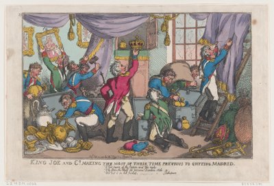 King Joe and Co. utnyttjade sin tid på bästa sätt innan de lämnade Madrid, ..., 25 september 1808. av Thomas Rowlandson