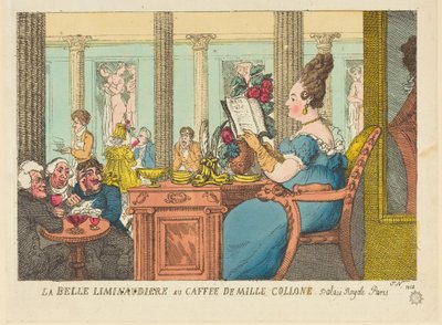 La Belle Limonaudiere på Café des Mille Colonnes, Palais Royal, Paris av Thomas Rowlandson