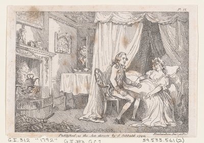 Lady Booby försöker förföra den obefläckade Joseph, från The Adventures of Joseph Andrew..., 1792. av Thomas Rowlandson