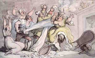 Lady with her Wig on Fire (penna & bläck och akvarell på papper) av Thomas Rowlandson