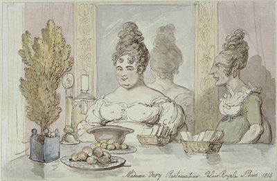 Madame Véry, restaurangägare. Palais Royal i Paris av Thomas Rowlandson