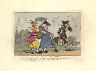 Man och kvinna förlorade på landsbygden i en nattstorm. av Thomas Rowlandson