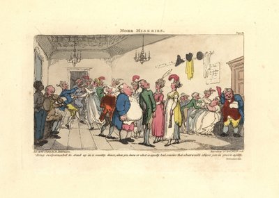 Man skäms över att bli tvungen att dansa på en countrydans. av Thomas Rowlandson