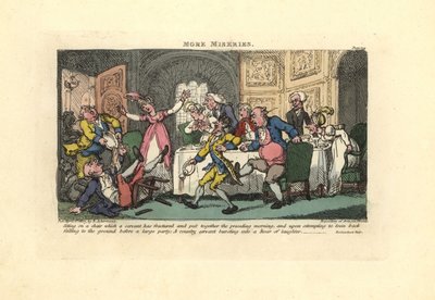 Man som faller av en trasig stol på en middagsbjudning. av Thomas Rowlandson