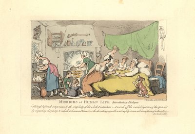 Man i sin sjuksäng omgiven av kärleksfulla fru, barn och maj av Thomas Rowlandson