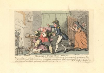 Man som lider av gikt hälsas smärtsamt av en sjöman. av Thomas Rowlandson