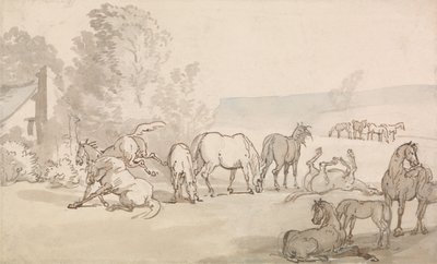 Ston och föl på en äng av Thomas Rowlandson
