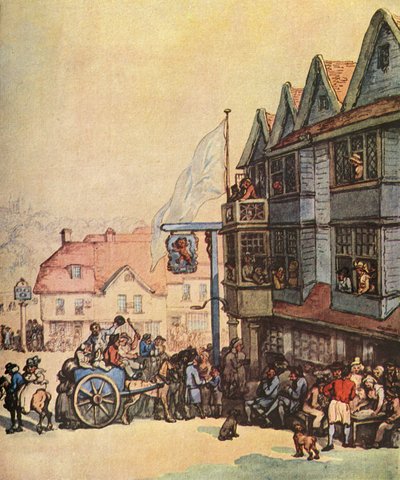 Marknadsdag utanför det gamla röda lejonet i Greenwich, 1938 av Thomas Rowlandson