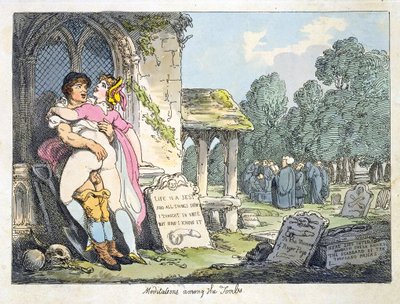 Meditationer bland gravarna (färg litho) av Thomas Rowlandson