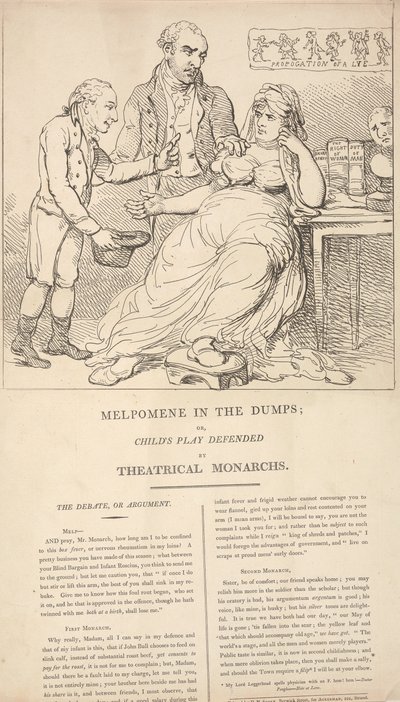 Melpomene i svacka; eller: Barnlek i försvar av teatermonarkerna av Thomas Rowlandson
