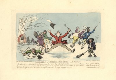 Män som faller på skridskor, en annan som faller genom isen osv. av Thomas Rowlandson