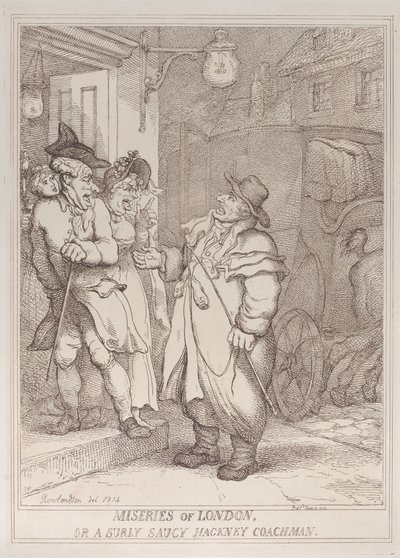 Miseries of London, or a Surly Saucy Hackney Coachman, 4 juni 1814., 4 juni 1814. av Thomas Rowlandson