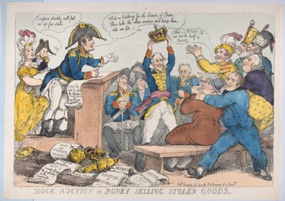 Mock Auction eller Boney Selling Stolt Goods, 25 december 1813., 25 december 1813. av Thomas Rowlandson