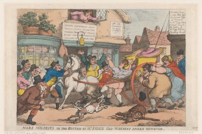 Ännu mer elände: Botten på herr Figgs gamla whiskyflaska gick sönder av Thomas Rowlandson
