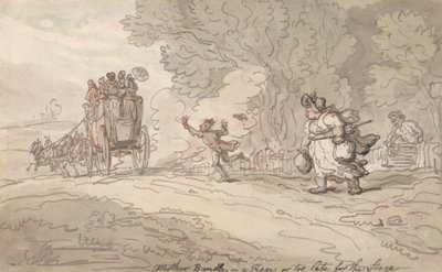 ”Mamma i raseri” eller ”För sent för scenen” av Thomas Rowlandson