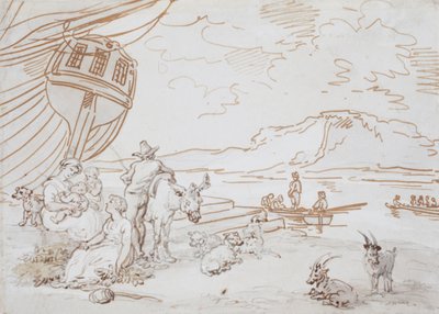 Mor och barn vid vattenbrynet av Thomas Rowlandson
