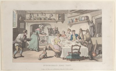 Mr. Burchells första besök, från The Vicar of Wakefield, 1 maj 1817., 1 maj 1817. av Thomas Rowlandson