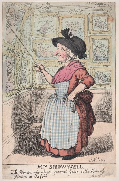 Mrs Showell, kvinnan som visar general Guises bildsamling på O..., 26 februari 1807. av Thomas Rowlandson