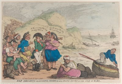Nap Dreading His Doleful Doom or His Grand Entry in Isle of Elba, 20 april ..., 20 april 1814. av Thomas Rowlandson