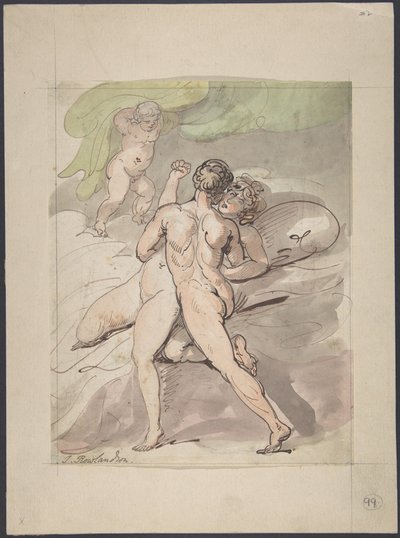 Nakenpar som omfamnar varandra av Thomas Rowlandson