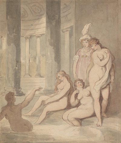 Nymfer vid ett romerskt bad av Thomas Rowlandson