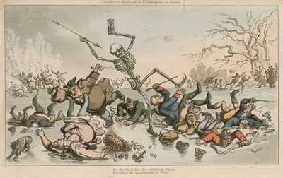 På den bräckliga isen blir den snurrande skridskoåkningen ett ödesinstrument. av Thomas Rowlandson